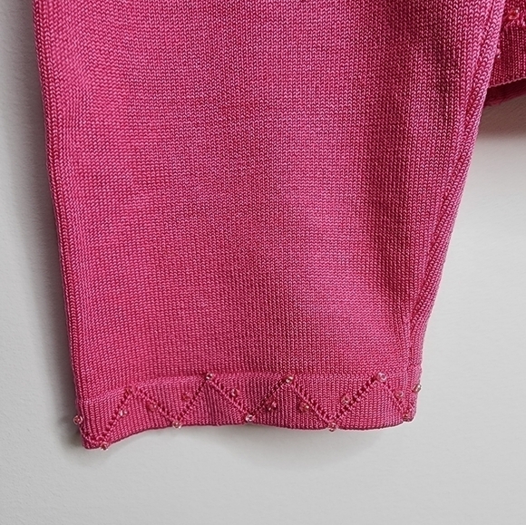 Oscar by Oscar De La Renta Silk Blend Beaded Button Front Cardigan Pink Small - Picture 6 of 12